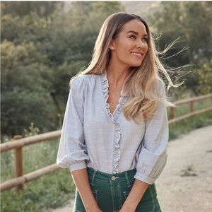 LC Lauren Conrad Light Blue Ruffle Blouse